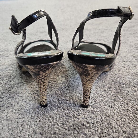 Franco Sarto Dallas Black Snakeskin Print Embossed Slingback Round Toe Heels - Picture 5 of 10